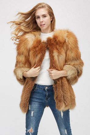 Cropped Sleeve Fox Fur Coat