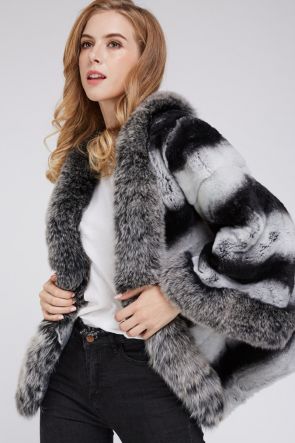 Fox Fur Trimmed Rex Rabbit Fur Jacket