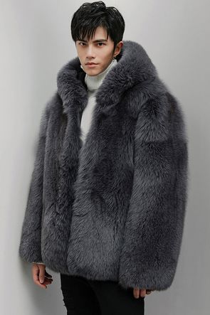 Men's Fox Fur Hooded Coat
