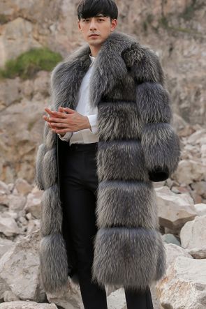 Men's Raccoon Fur Long Coat