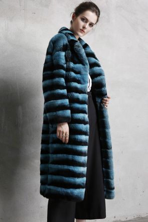 3/4 Length Rex Rabbit Fur Coat with Chinchilla Look