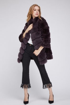 Rex Rabbit Fur Coat with Fox Fur Trim