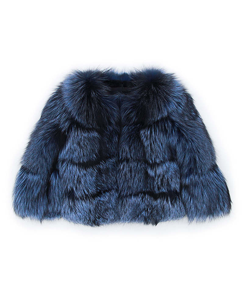 Cropped Silver Fox Fur Jacket in Blue 0005-1