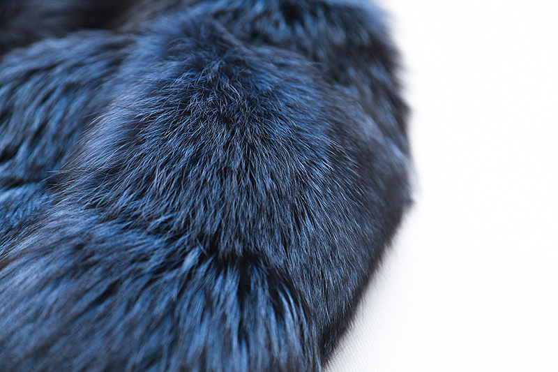 Cropped Silver Fox Fur Jacket in Blue 0005-3