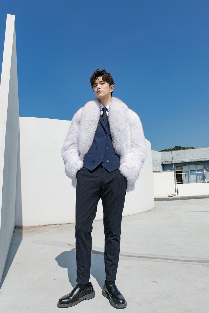 Men's White Fox Fur Coat 0244-7