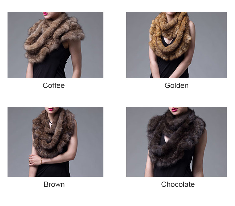 Knitted Sable Fur Infinity Scarf Wrap 058 Colors