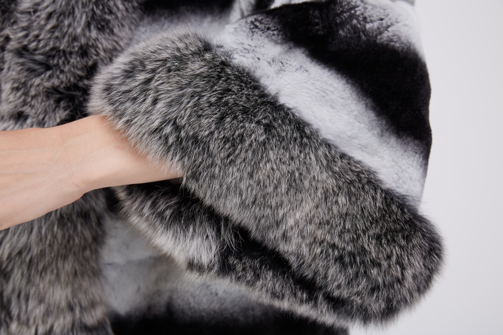 Fox Fur Trimmed Rex Rabbit Fur Jacket 210 Details 1