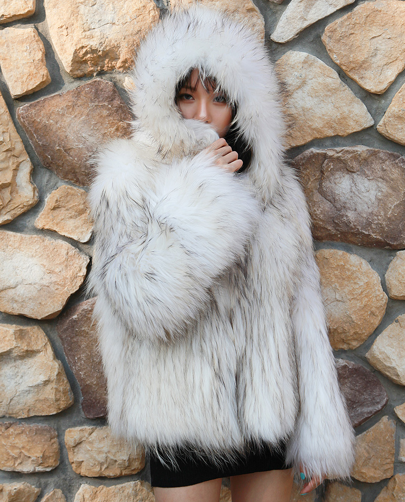 Hooded Knitted Raccoon Fur Jacket 307-4