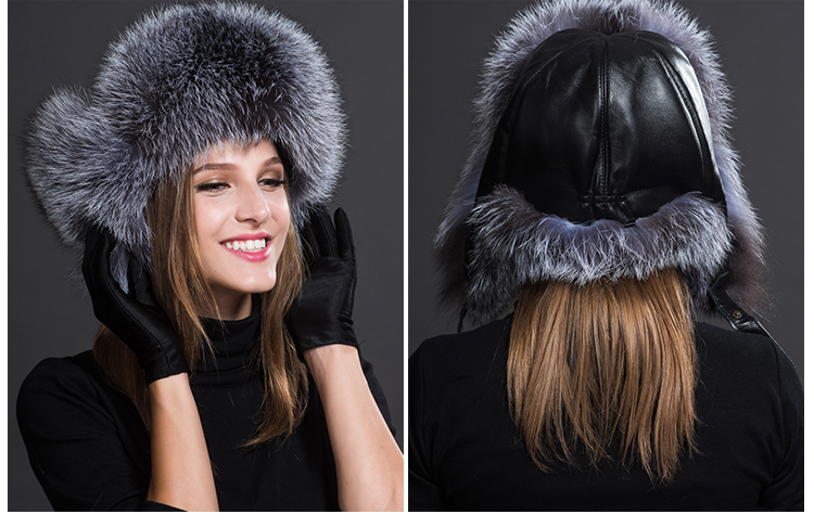 Silver Fox Fur Trapper Hat 856 Details 1