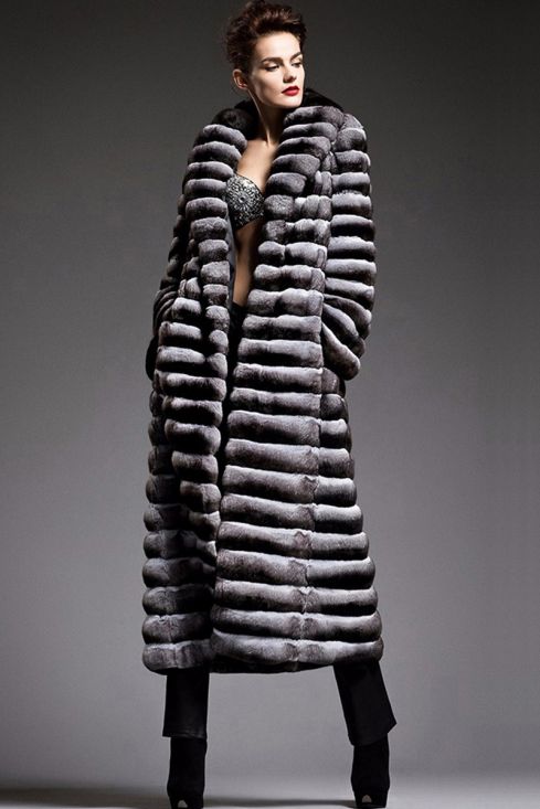Full length chinchilla fur coat deals