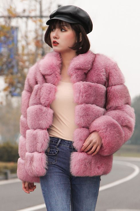 Pink fox fur coat new arrivals