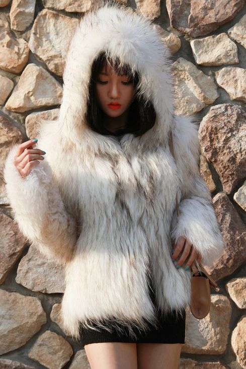 Raccoon hooded coat discount