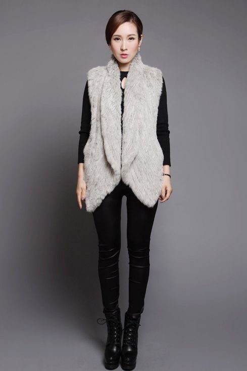 Knitted Rabbit Fur Vest in Gray