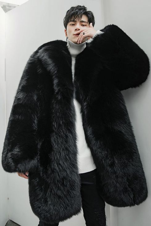 Mens Fur Coat - Black Fox