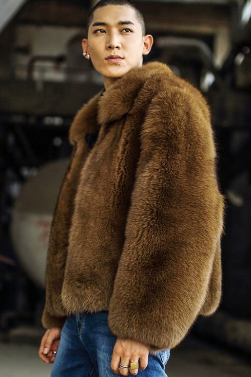 Men s Fox Fur Bomber Jacket