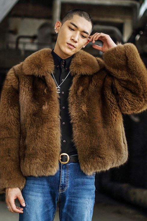 Men s Fox Fur Bomber Jacket