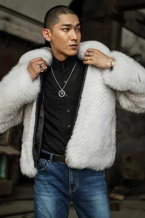 Men s Fox Fur Bomber Jacket