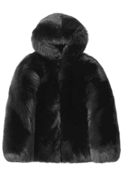 Men's Fox Fur Hooded Black Coat