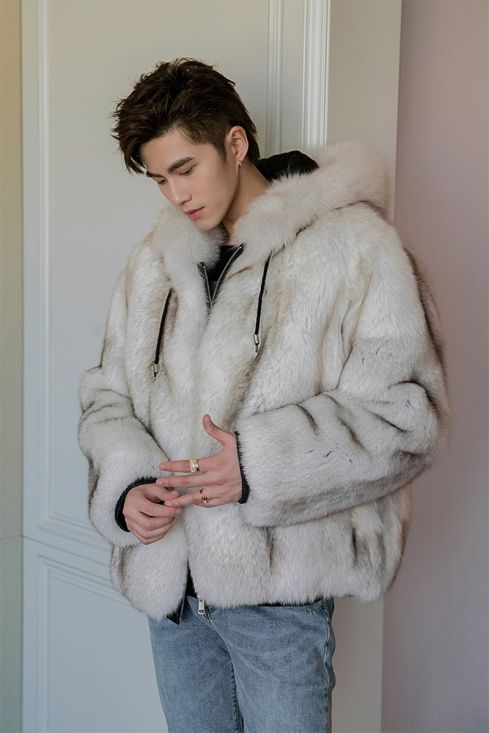 Men s Hooded Fox Fur Coat