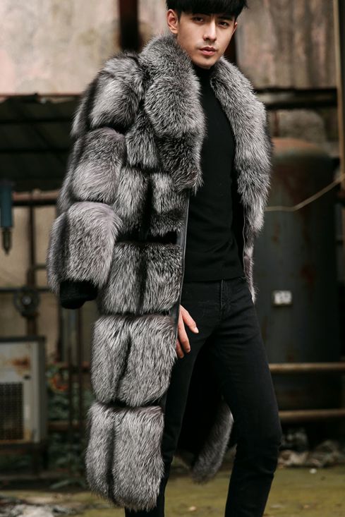Men s Silver Fox Fur Coat