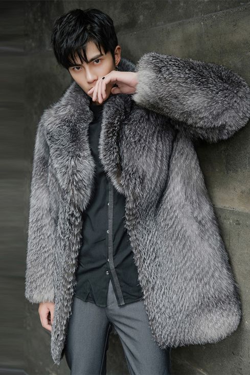 Grey fur coat mens new arrivals
