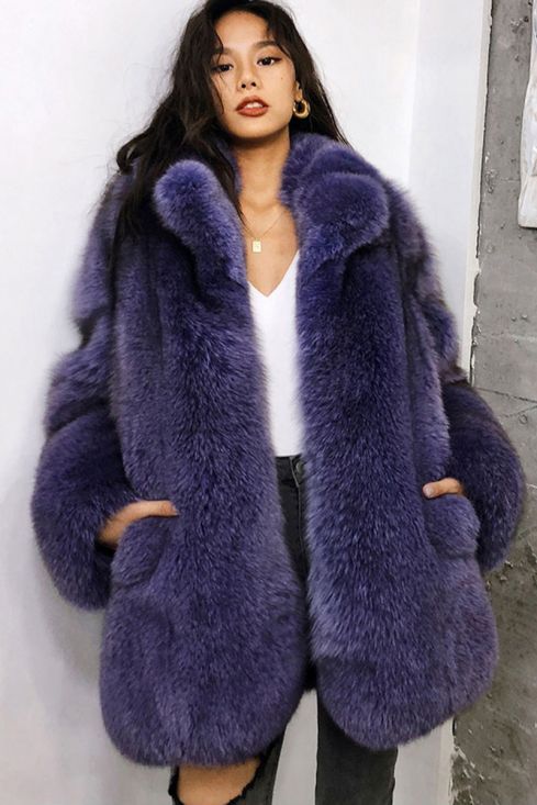 Purple fox fur coat shop