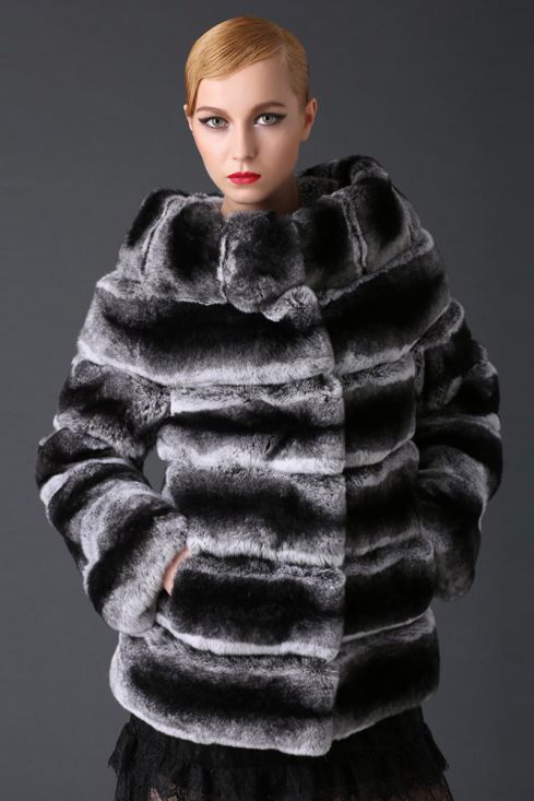 Rex Rabbit Fur Coat with Chinchilla Look