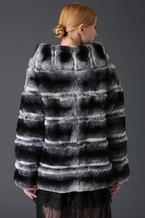 Rex Rabbit Fur Coat with Chinchilla Look