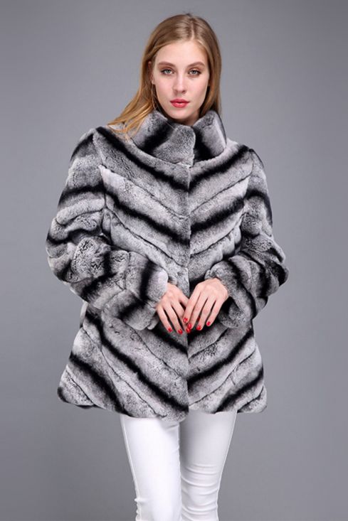 Rex Rabbit Fur Coat with Chinchilla Look