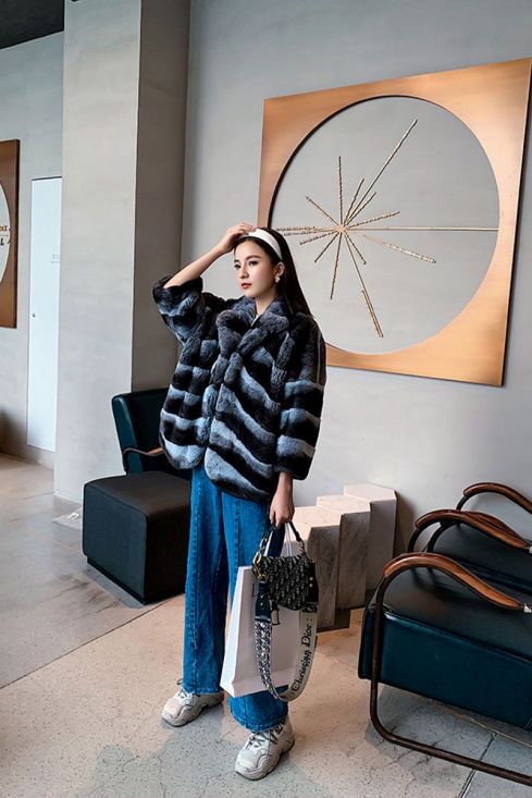 Rex Rabbit Fur Jacket with Chinchilla Fur Look