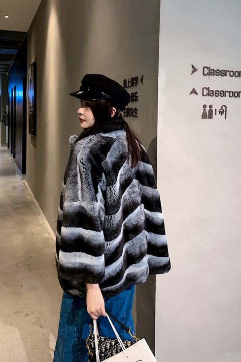Rex Rabbit Fur Jacket with Chinchilla Fur Look