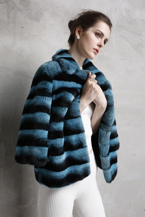 Rex Rabbit Fur Jacket with Chinchilla Look