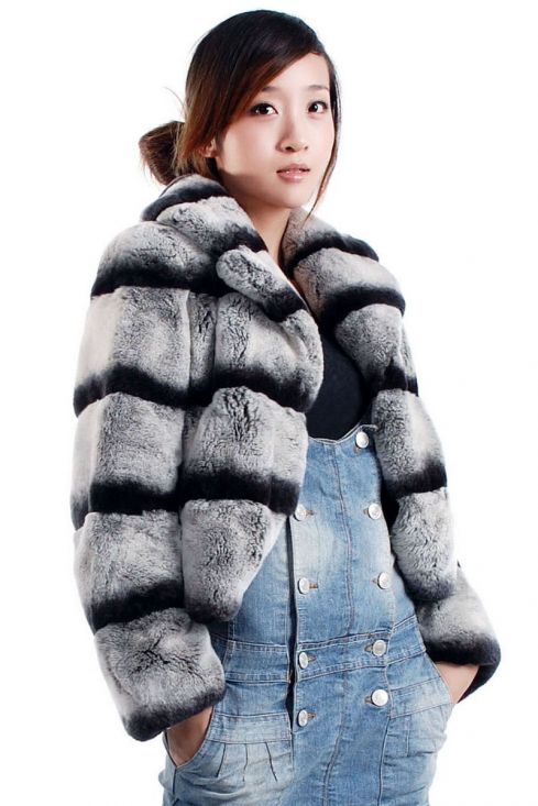 Rex Rabbit fur Jacket with Chinchilla Look