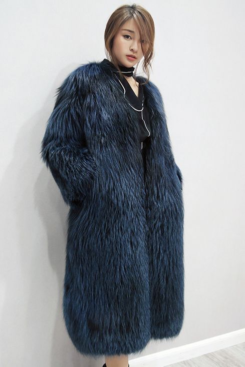 Silver Fox Fur Long Coat