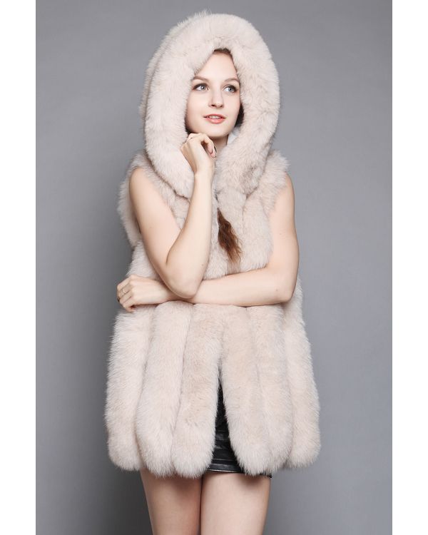 Women s Hooded Fox Fur Vest Waistcoat