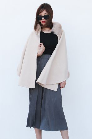 Cashmere Cape with Fox Fur Trim