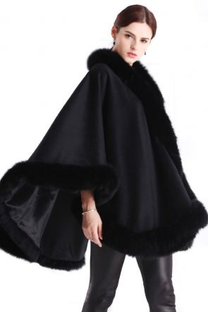 Cashmere Cape with Fox Fur Trim