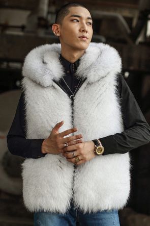 Hooded Men's Fox Fur Vest