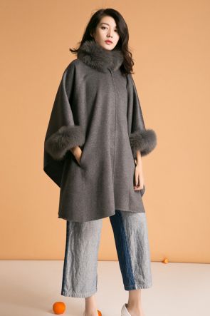 Cashmere Cape with Fox Fur Trim