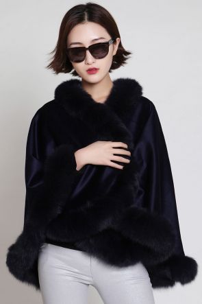 Cashmere Cape with Fox Fur Trim
