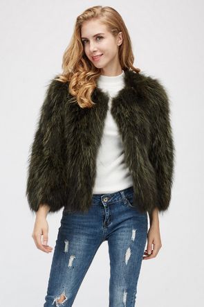 Cropped Raccoon Fur Jacket