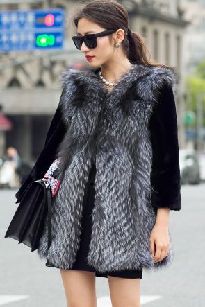 Silver Fox Fur Jacket with Rex Rabbit Fur Sleeves