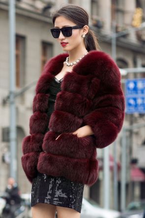 Wine Fox Fur Jacket