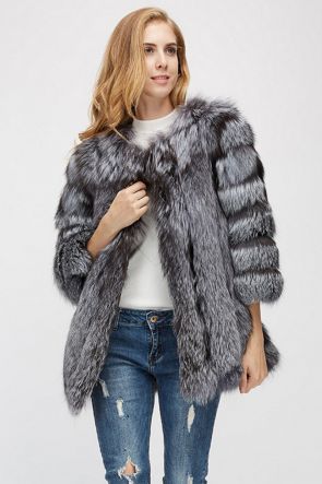 Cropped Sleeve Fox Fur Coat