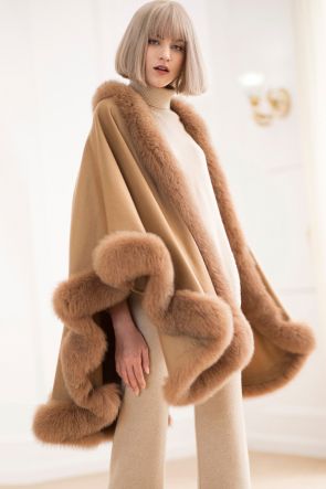 Fox Fur Trimmed Cashmere Cape