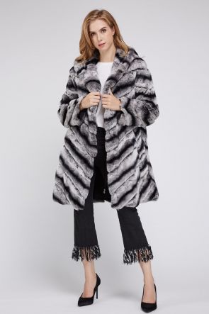 Hooded Rex Rabbit Fur Coat