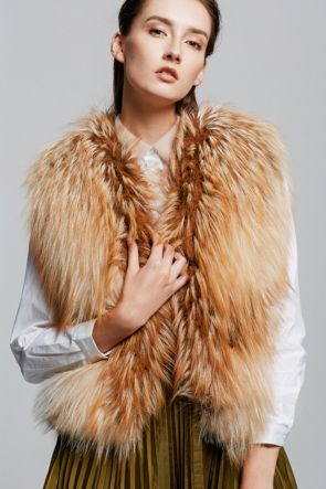 IMISSILLEB Women Leather Sherpa Vest Fur Collar Sleeveless