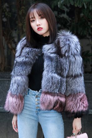 Two-tone Silver Fox Fur Cropped Jacket