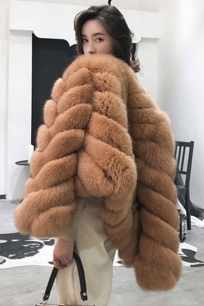 V-striped Fox Fur Jacket