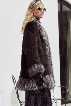 Women's Sable Fur Knitted Coat with Silver Fox Fur Trim